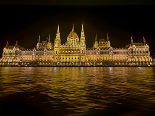 Budapest, Hungary — Hungarian Parliament Building along the Danube at night