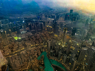 Dubai, UAE — Skyline and waterways from above